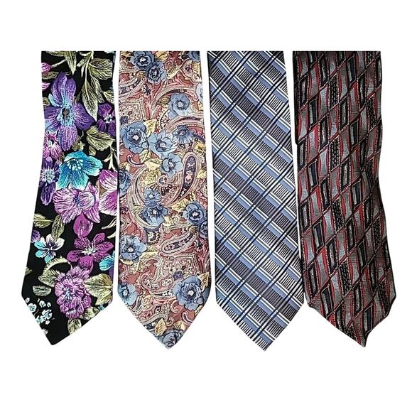 Lot of 4 Men’s Vintage Neckties Paisley & Geometric Silk/Poly Blend EUC - Picture 1 of 3